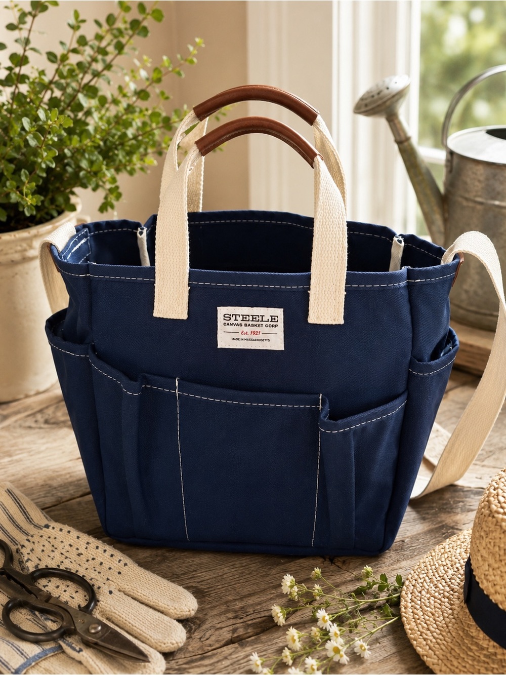 Steele Canvas Basket Corp Navy Utility Garden Tote USA Multi Pocket Canvas Bag